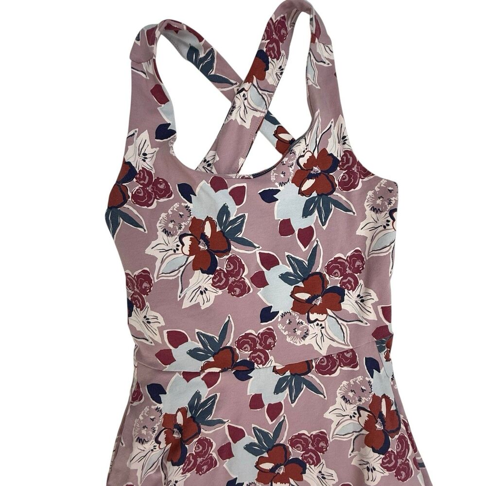 Pact Organic Cotton Fit & Flare Maxi Dress Small Fresh Flora Lavender Haze - Picture 2 of 11